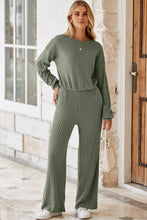 Load image into Gallery viewer, Laurel Green Solid Ribbed Knit Keyhole Back High Waist Jumpsuit
