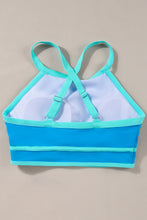 Load image into Gallery viewer, Blue Contrast Trim Crisscross Back High Waisted Bikini
