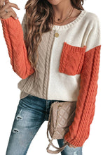 Load image into Gallery viewer, Gold Flame Colorblock Patched Pocket Drop Shoulder Sweater
