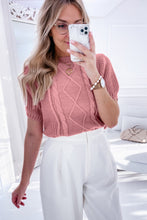 Load image into Gallery viewer, Pink Cable Knit Mixed Textured Short Sleeve Sweater
