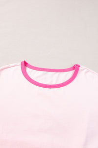 Pink Color Block Half Sleeve O Neck Plus Size T Shirt