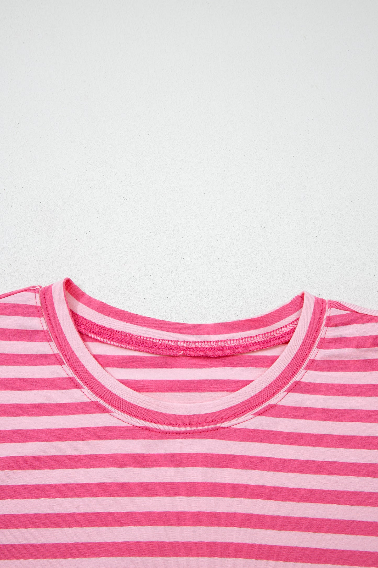 Pink Stripe Drop Shoulder Round Neck Top and Buttoned Straight Pants Two Piece Set