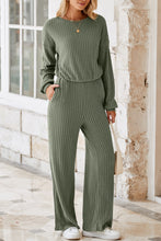 Load image into Gallery viewer, Laurel Green Solid Ribbed Knit Keyhole Back High Waist Jumpsuit
