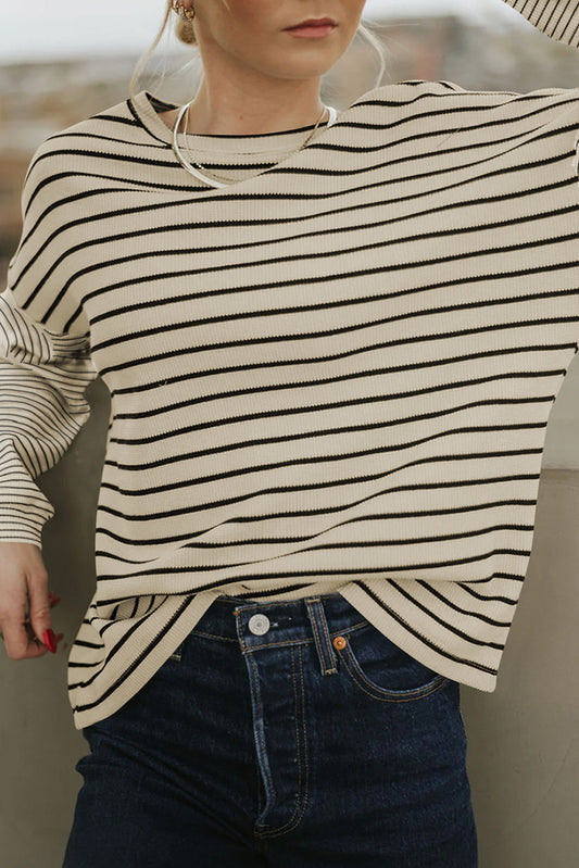 Black Striped Patchwork Loose Long Sleeve Tee