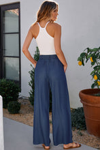 Load image into Gallery viewer, Sail Blue Side Pockets Frilled Smocked High Waist Wide Leg Jeans
