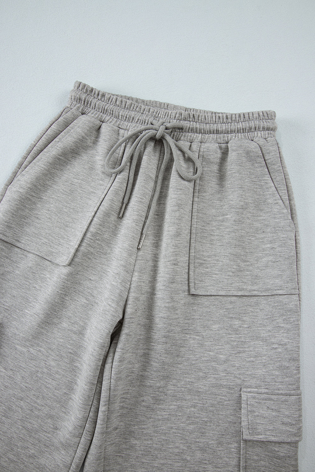 Light Grey Multi Pockets Lace-up High Waist Wide Leg Workout Pants