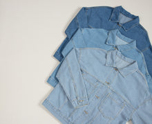 Load image into Gallery viewer, Sky Blue Stripe Washed Oversize Pocketed Denim Jacket
