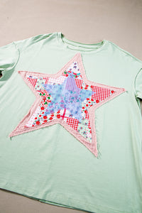 Meadow Mist Green Star Patchwork Loose T-shirt