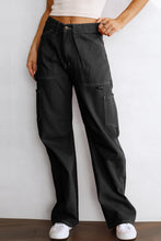 Load image into Gallery viewer, Black High Waist Straight Leg Cargo Pants with Pockets
