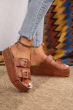 Load image into Gallery viewer, Chestnut Dual Buckle Studded Platform Sandal Slippers
