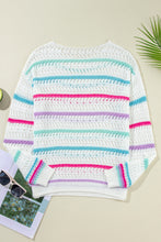 Load image into Gallery viewer, White Striped Hollowed Crochet Loose Fit Sweater
