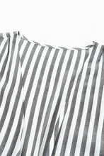 Load image into Gallery viewer, Gray 3/4 Wide Kimono Sleeves Tie Front Striped Romper with Pockets
