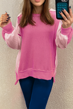 Load image into Gallery viewer, Bonbon Cable Knit Colorblock Exposed Seam Sweatshirt
