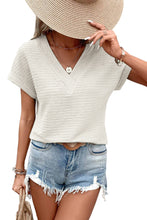 Load image into Gallery viewer, Pale Khaki Textured Wide Sleeve V Neck T Shirt
