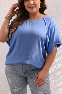 Ashleigh Blue Plus Size Solid Color Short Sleeve Frayed Edge Top