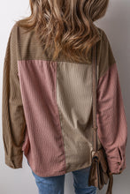 Load image into Gallery viewer, Mineral Red Color Block Chest Pockets Buttoned Corduroy Shacket
