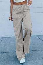 Load image into Gallery viewer, Light Grey Multi Pockets Lace-up High Waist Wide Leg Workout Pants
