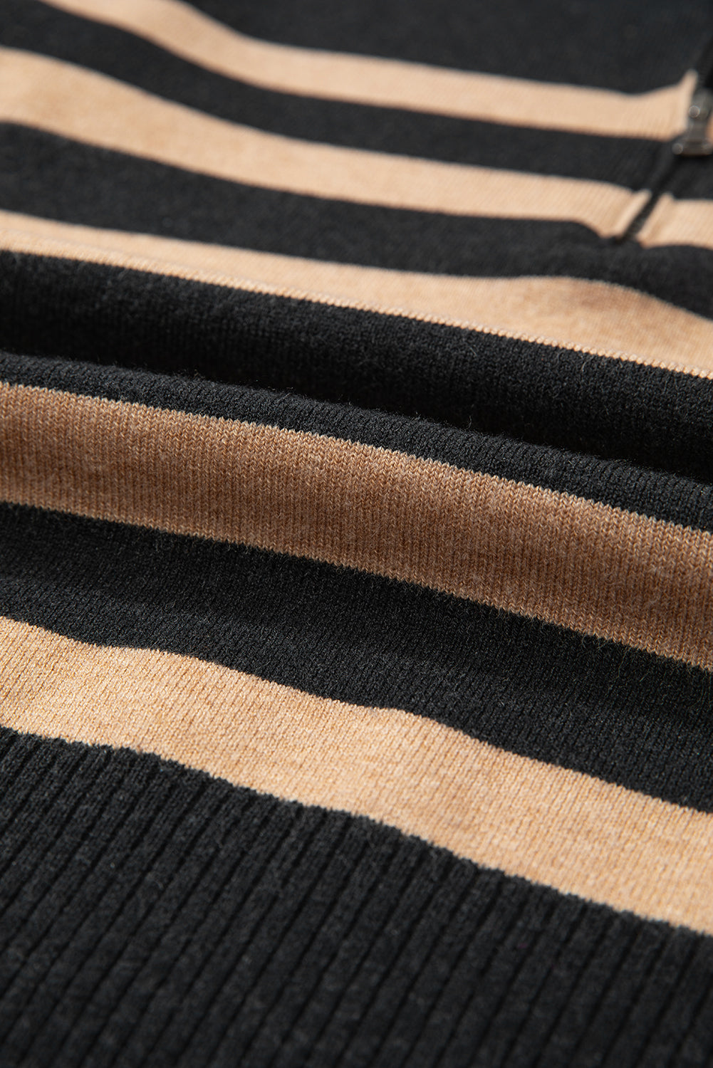 Black Stripe Collared Quarter Zipper Oversized Sweater