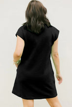 Load image into Gallery viewer, Black Textured Cap Sleeve T Shirt Dress
