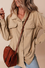 Load image into Gallery viewer, Light French Beige Solid Frilled Flap Pocket Button Up Corduroy Shacket
