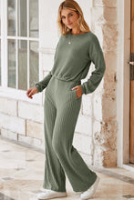 Load image into Gallery viewer, Laurel Green Solid Ribbed Knit Keyhole Back High Waist Jumpsuit
