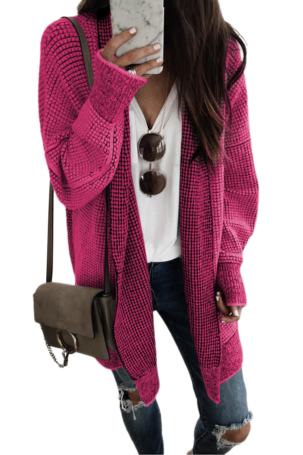 Yellow Plaid Knitted Long Open Front Cardigan