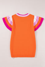 Load image into Gallery viewer, Carrot Contrast Flutter Sleeves Knitted Sweater T Shirt
