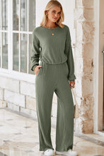 Load image into Gallery viewer, Laurel Green Solid Ribbed Knit Keyhole Back High Waist Jumpsuit
