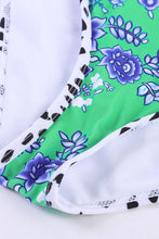 Load image into Gallery viewer, Blue Printed Smocked High waisted swimsuits
