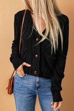 Load image into Gallery viewer, Black Front Pockets Buttons Textured Cardigan
