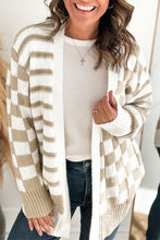 Load image into Gallery viewer, Smoke Gray Gingham Striped Knitted Open Front Cardigan
