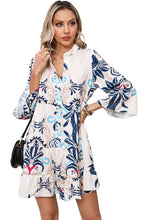 Load image into Gallery viewer, White Printed Tribal Print Bracelet Sleeve Buttoned Mini Dress
