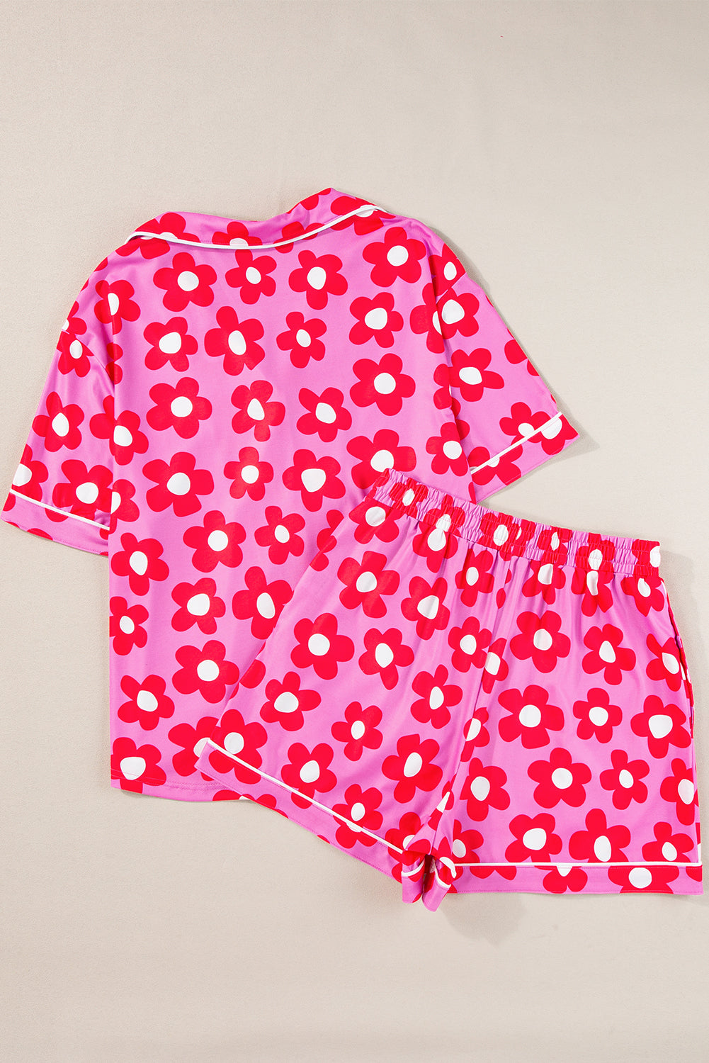 Green Flower Print Short Sleeve Shirt Pajamas Set