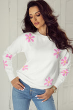 Load image into Gallery viewer, White Flower Pattern Ribbed Edge Elegant Sweater
