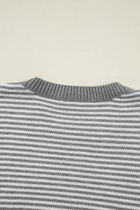 Gray Stripe Geometric Textured Drop Shoulder Sweater