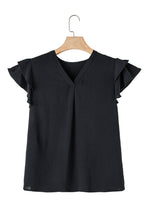 Load image into Gallery viewer, Black Ruffled Short Sleeve V Neck Plus Size Blouse
