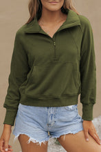 Load image into Gallery viewer, Sea Green Fleece Lined Zip Up Stand Collar Thumbhole Sleeve Sweatshirt
