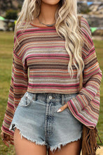 Load image into Gallery viewer, Rose Red Ethnic Striped Wide Cropped Long Sleeve Top
