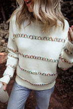 Load image into Gallery viewer, White Colorful Crossed Stitch Drop Shoulder Sweater
