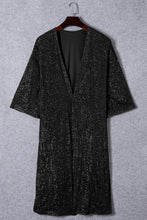 Load image into Gallery viewer, Black Sequin 3/4 Sleeve Open Front Duster Kimono
