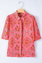 Load image into Gallery viewer, Rose Red Floral Print Wide Short Sleeve Loose Shirt
