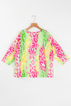 Load image into Gallery viewer, Multicolour Leopard Color Block Knitted Crewneck Plus Size T Shirt
