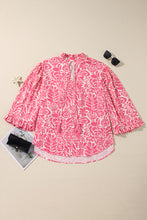 Load image into Gallery viewer, Pink Plus Size Floral Print Frilled Neck Puff Sleeve Top
