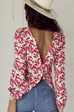 Load image into Gallery viewer, Red Floral Print Long Sleeve Open Back Blouse
