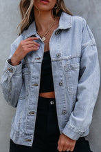 Load image into Gallery viewer, Sky Blue Stripe Washed Oversize Pocketed Denim Jacket
