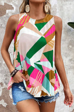 Load image into Gallery viewer, Multicolour Geometric Printed Pleated Shift Tank Top
