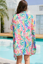 Load image into Gallery viewer, Multicolor Plant Print Button-up Half Sleeve Beach Cover Up
