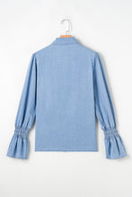 Load image into Gallery viewer, Myosotis Ruffled Shirred Cuffs Button up Chambray Shirt
