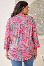 Load image into Gallery viewer, Rose Plus Size Paisley Print V Neck Roll Tab Sleeve Blouse
