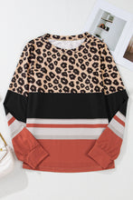 Load image into Gallery viewer, Khaki Leopard Color Block Crewneck Long Sleeve Top
